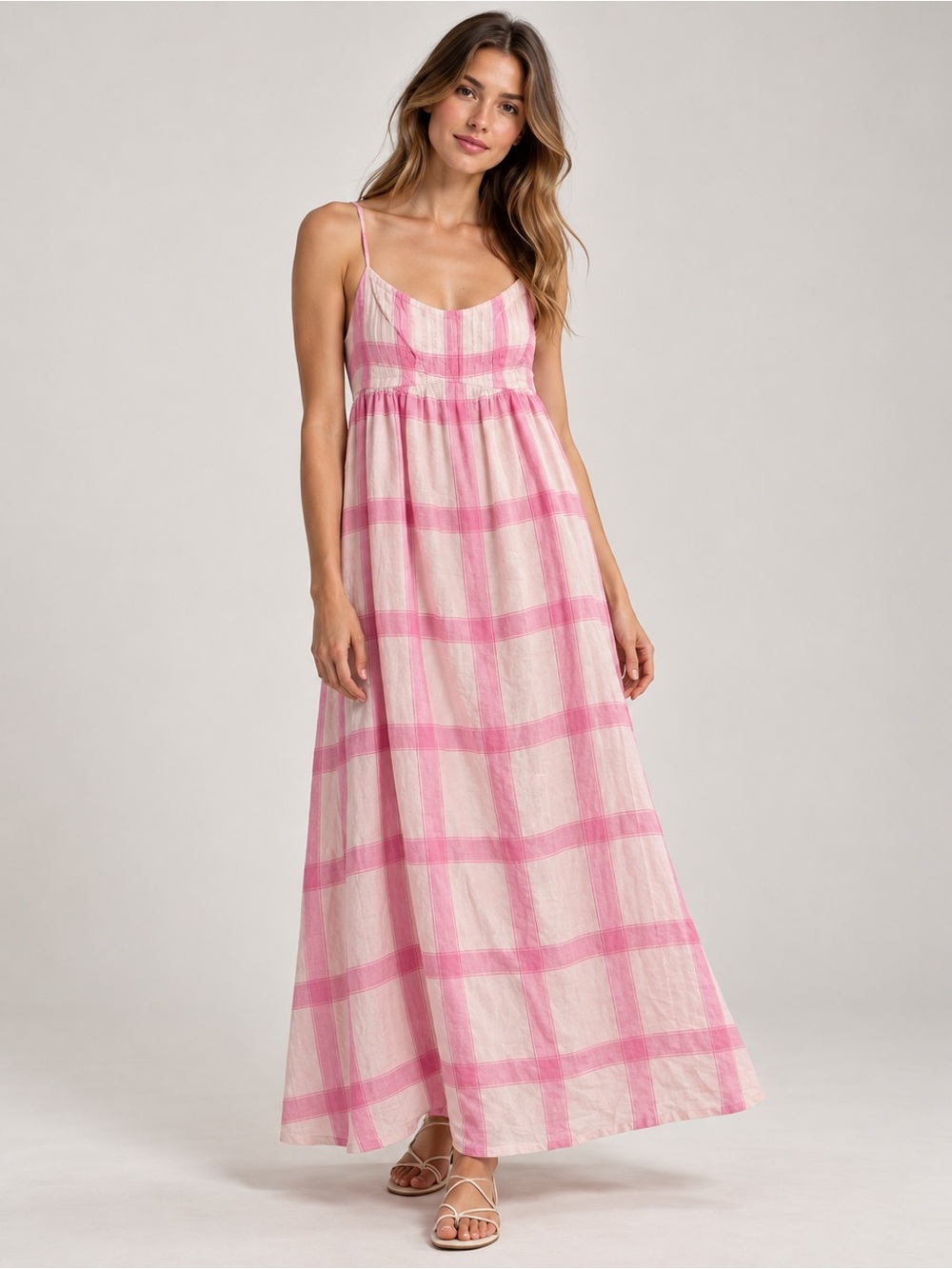 Maeve Pink Plaid Maxi Sundress